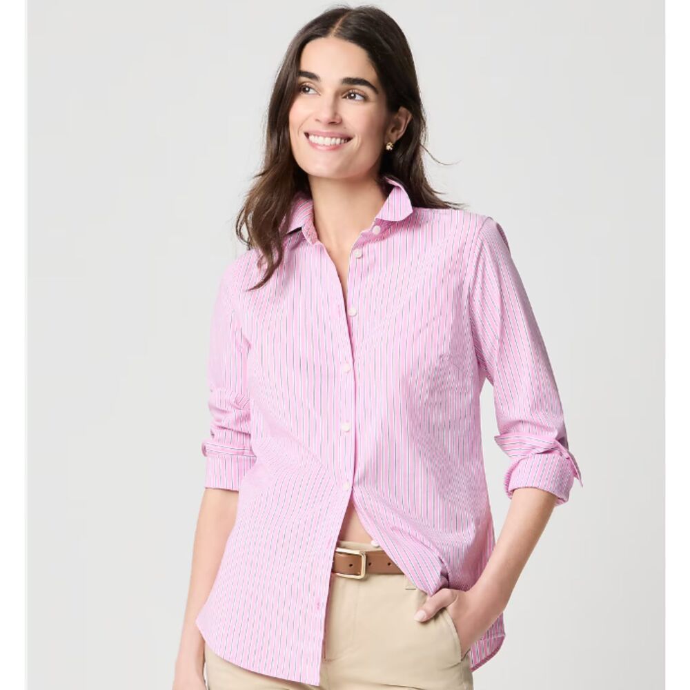 NWT J.Crew Factory Classic Button-Up Shirt Pink Pinstripe Size Medium